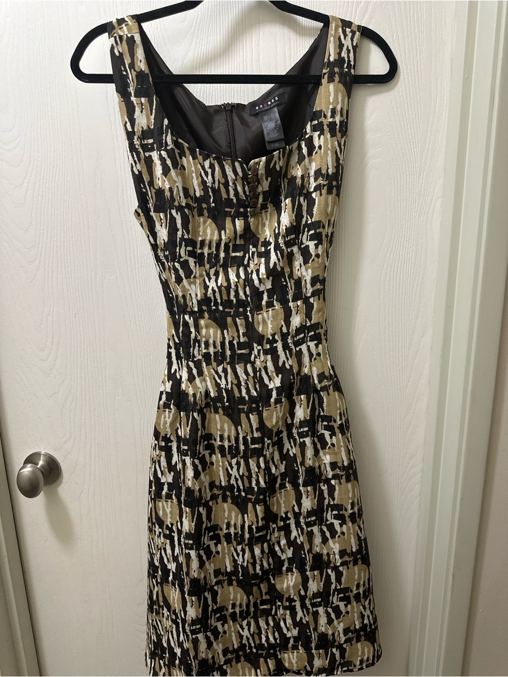 Axcess Black, Gold and White Abstract Print Midi Dress